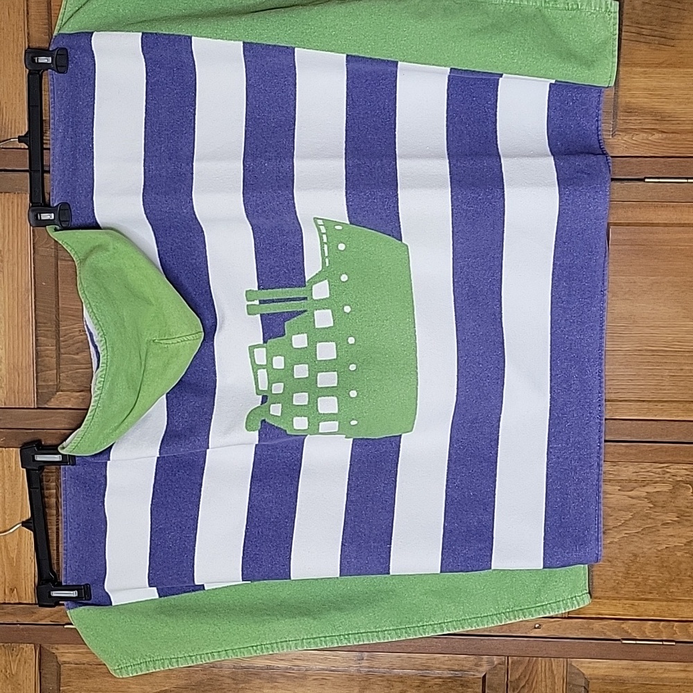 Pottery Barn Kids Blue and White Stripe With Ship Hooded Towel